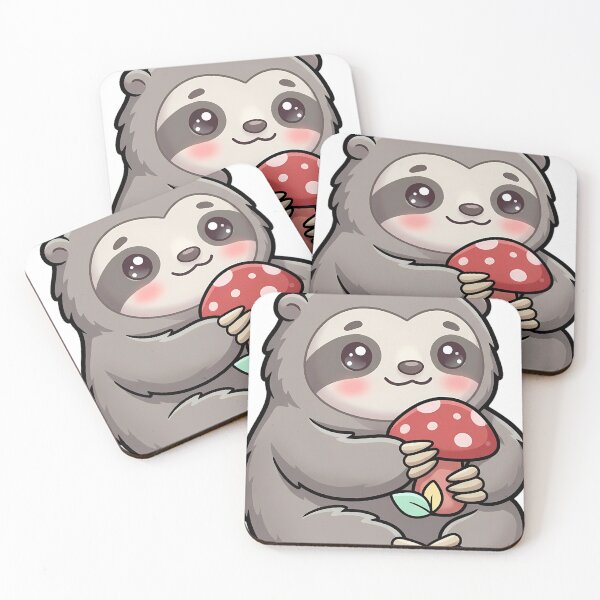 Item preview, Cute Kawaii Chill Sloth Holding a Little Mushroom designed and sold by pumsquare.