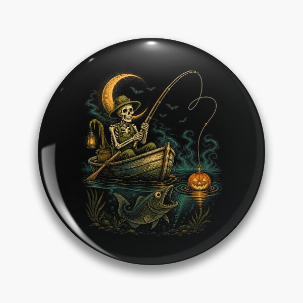 Item preview, Skeleton Angler Spooky Bass Fishing Pumpkin Halloween designed and sold by HenikaPonko.