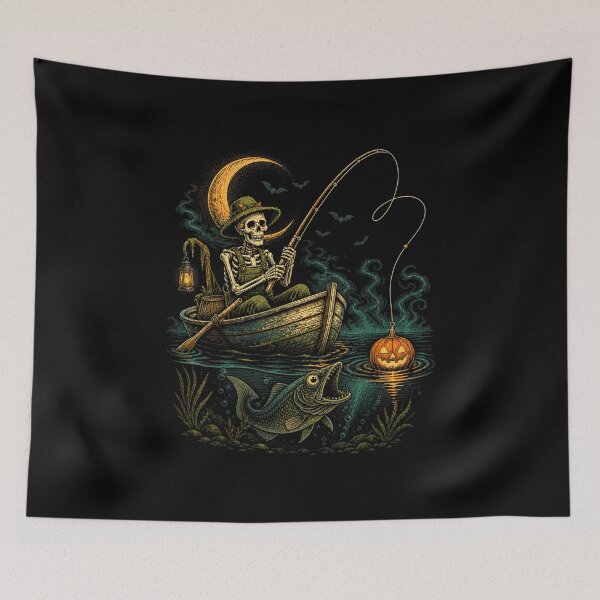 Item preview, Skeleton Angler Spooky Bass Fishing Pumpkin Halloween designed and sold by HenikaPonko.