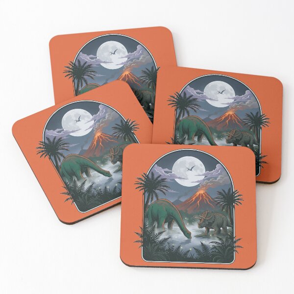 Item preview, Prehistoric Dinosaurs Night Volcano - Vintage Jurassic Landscape Art designed and sold by Driesman.