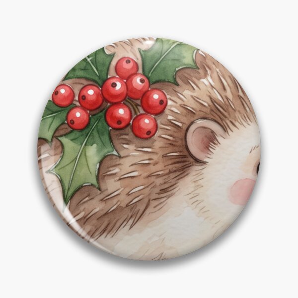 Artikelvorschau, Aquarell-Igel mit Stechpalme und roten Beeren entworfen und verkauft von AdornOutfits.