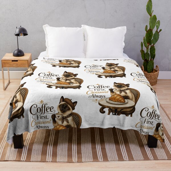 Item preview, Siamese Cat – Coffee First, Croissant Always designed and sold by PurrBloom Studio.