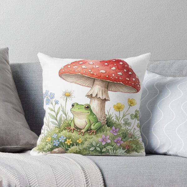 Item preview, Cottagecore Frog Under a Red Spotted Mushroom with Wildflowers designed and sold by AdornOutfits.