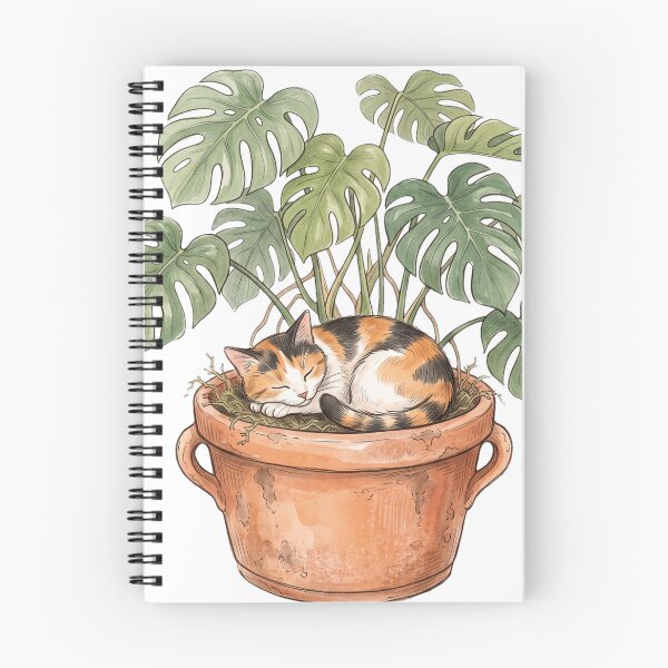 Item preview, Calico Cat Asleep in a Terracotta Pot under a Monstera Plant designed and sold by AdornOutfits.
