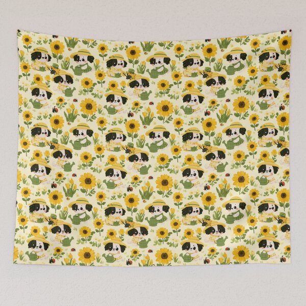 Item preview, Cute Puppy Gardening Sunflowers Watercolor Art designed and sold by NicolasGlowArt.