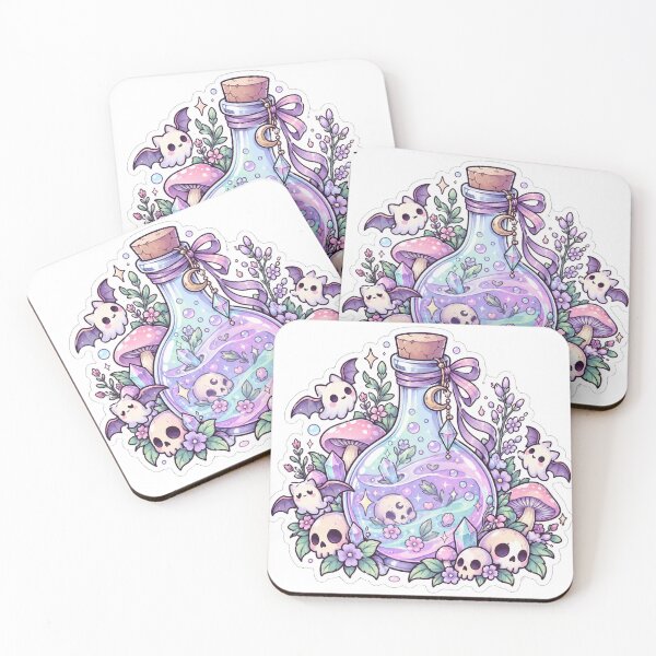 Item preview, Pastel Goth Potion Bottle with Ghost Bats and Crystals designed and sold by Velvet Hex.