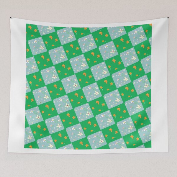 Item preview, ​Retro Cute Floral and Leaf Checkerboard Pattern designed and sold by The Mandala Oasis.