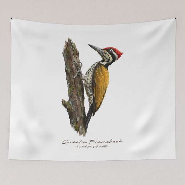 Item preview, Greater Flameback on Tree Bird Illustration designed and sold by Takeda-art.