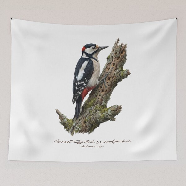 Item preview, Great Spotted Woodpecker on Mossy Tree Bird Illustration designed and sold by Takeda-art.