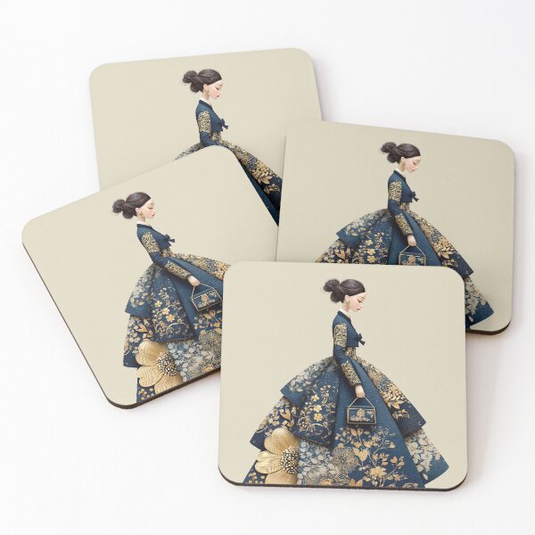 Item preview, Elegant Korean Hanbok Woman with Gold Accents designed and sold by colorful-white.