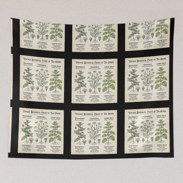 Item preview, Vintage Botanical Tea Herbs Illustration Chart designed and sold by bvdesignart.