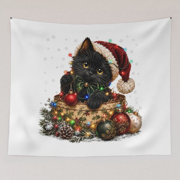 Item preview, Christmas Kitten in a Festive Holly Tin designed and sold by Capisedo.