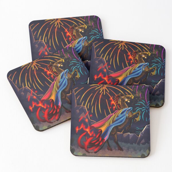 Item preview, Fantasy Horse with Fiery Tail and Colorful Cape under Fireworks designed and sold by TomatiLove.