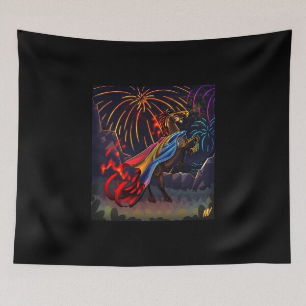 Item preview, Fantasy Horse with Fiery Tail and Colorful Cape under Fireworks designed and sold by TomatiLove.