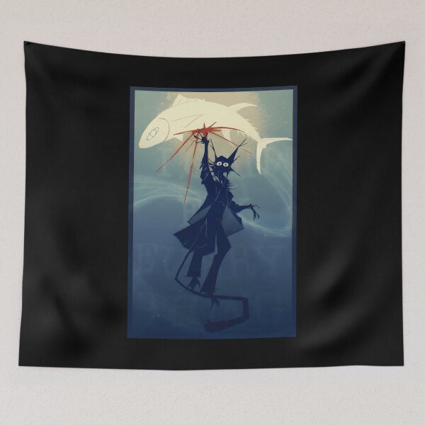 Item preview, Dark Cat Demon Reaching for Giant Glowing Fish designed and sold by J-Mindful.