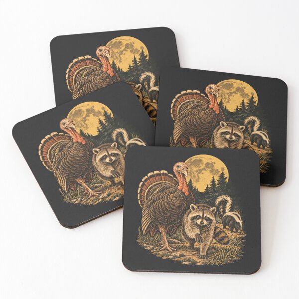 Item preview, Vintage Wildlife Raccoon Turkey Skunk Forest Full Moon Graphic designed and sold by JapanSHP7.