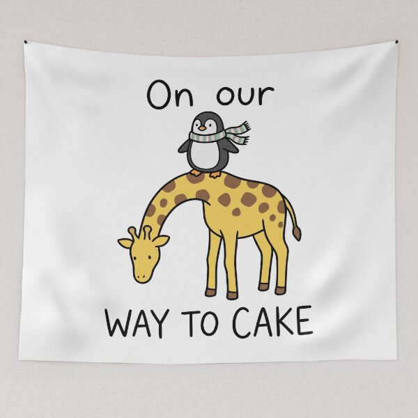 Item preview, On Our Way To Cake Cute Penguin Giraffe Animal Art designed and sold by Amir Faysal.