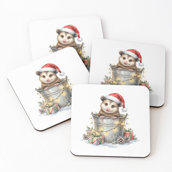 Item preview, Christmas Opossum in a Bucket Vintage Illustration designed and sold by Takeda-art.