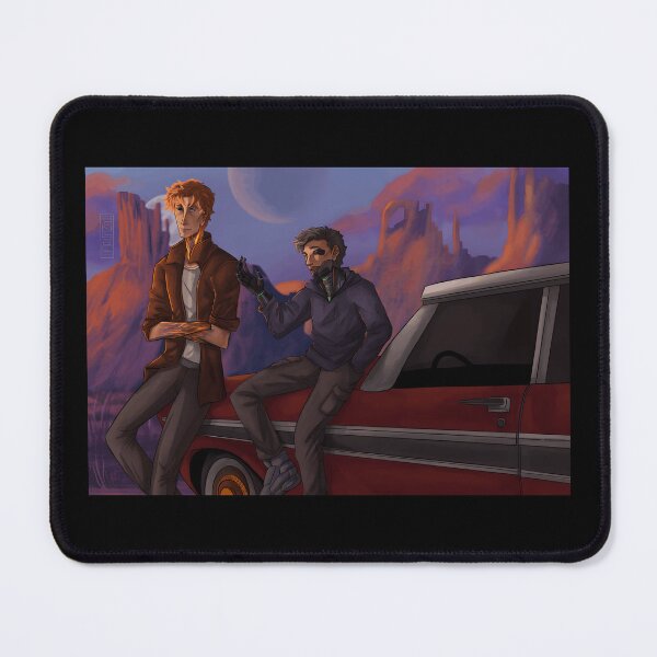 Item preview, Cyberpunk Two Characters Leaning on Vintage Car at Sunset designed and sold by J-Mindful.