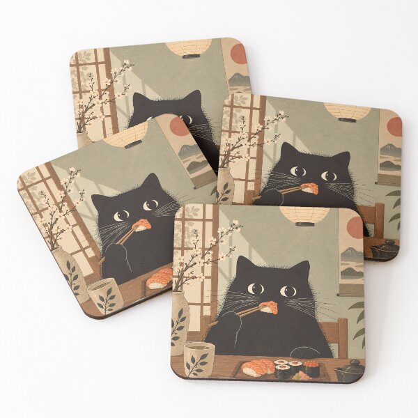 Item preview, Black Cat Eating Sushi Japanese Restaurant designed and sold by artswag.