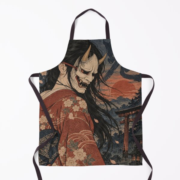 Item preview, Japanese Hannya Demon - Red Kimono Under Sakura Sunset designed and sold by bapupa.