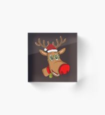 Santa Reindeer - Xmas - Christmas Red Noise Reindeer Acrylic Block