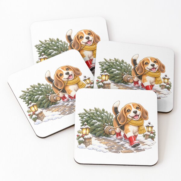 Item preview, Beagle Puppy Carrying Christmas Tree Cute Dog Christmas designed and sold by violetteskyart-vioart.