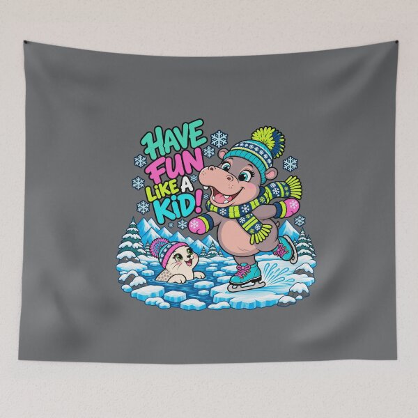 Item preview, Have Fun Like a Kid! – Cute Hippo and Seal Winter Adventure designed and sold by Aimetoi.
