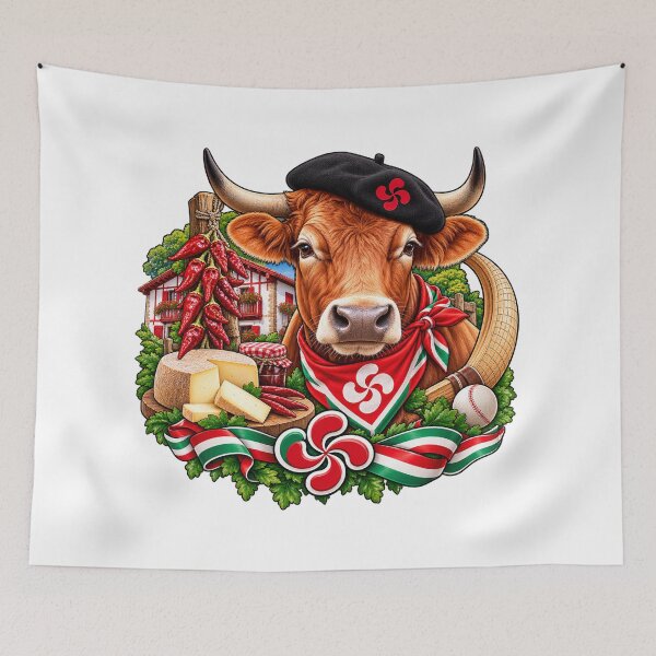 Item preview, Basque Cow – Traditional Beret, Red Peppers and Basque Country Culture designed and sold by Gino64.