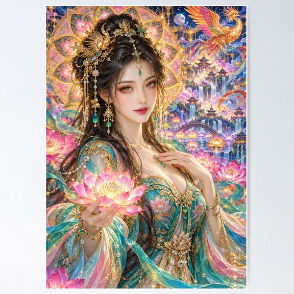 Item preview, Lotus Dream - Psychedelic Chinese Fantasy Goddess Art designed and sold by SEIMEI2025.