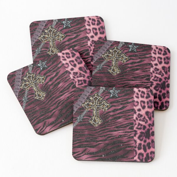 Item preview, Pink Zebra Leopard Glitter Cross Y2K Mall Goth Aesthetic Pattern designed and sold by BrontesWhimsyStore.