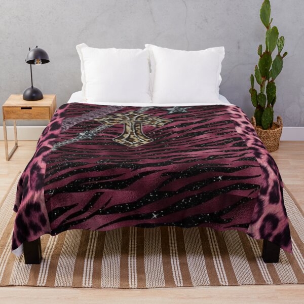 Item preview, Pink Zebra Leopard Glitter Cross Y2K Mall Goth Aesthetic Pattern designed and sold by BrontesWhimsyStore.