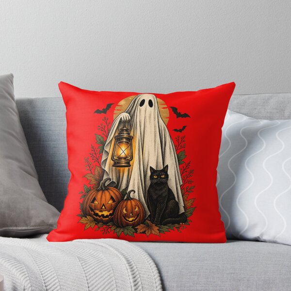 Item preview, The Lantern Keeper Ghost – Vintage Halloween Ghost 2026 with Black Cat, Lantern & Pumpkins designed and sold by Pawzenix.