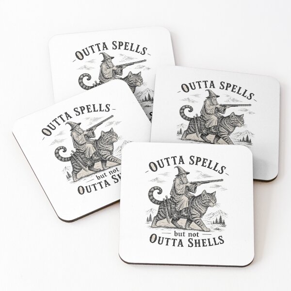 Item preview, Outta Spells But Not Outta Shells Wizard Riding Cat Shotgun Meme Illustration designed and sold by poell7072.