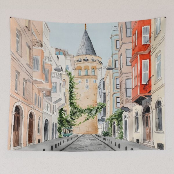Item preview, Galata Tower Istanbul Watercolor Print – Turkish Cityscape Art designed and sold by POSTERIOCREW.