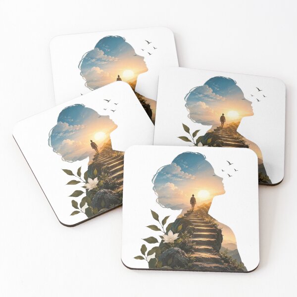 Item preview, Woman Silhouette Sunrise Mountain Pathway Double Exposure Art designed and sold by poell7072.