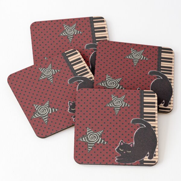Item preview, Whimsigoth Black Cat Polka Dot Piano Keys Spiral Stars Aesthetic designed and sold by BrontesWhimsyStore.