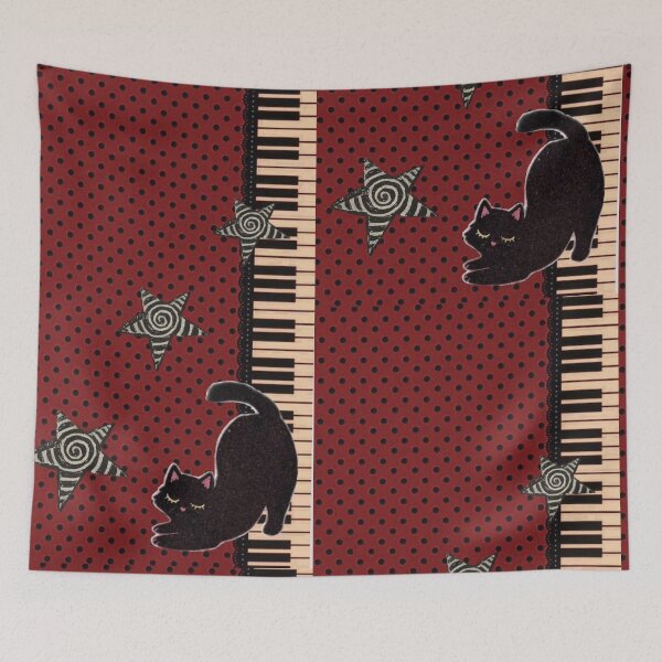 Item preview, Whimsigoth Black Cat Polka Dot Piano Keys Spiral Stars Aesthetic designed and sold by BrontesWhimsyStore.