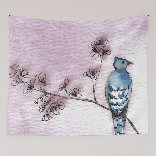 Item preview, Bluejay with Cherry Blossoms designed and sold by Beldridge Original Art.