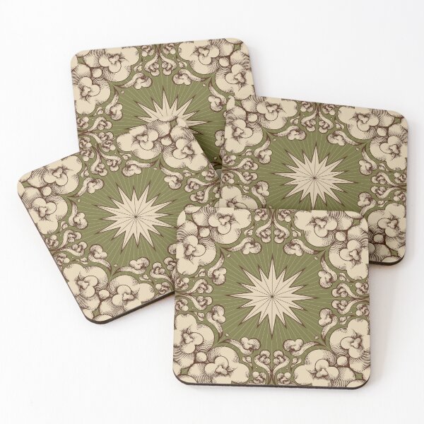 Item preview, Green Olive from Blue Vintage Engraving Clouds and Compass Star designed and sold by Drop of Sea.