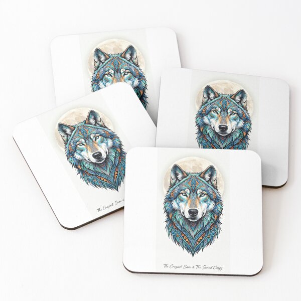 Item preview, Blue Tribal Wolf Head Moon Spirit designed and sold by Ahmadhamroush.