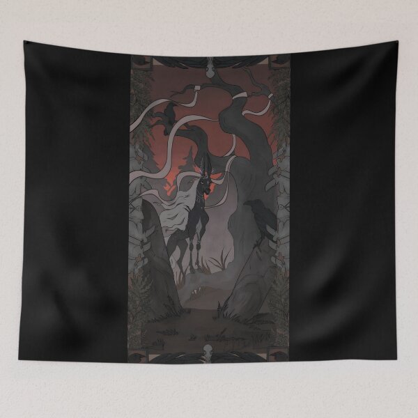 Item preview, Dark Fantasy Forest Unicorn with Ravens and Twisted Trees designed and sold by PeaceTypo.
