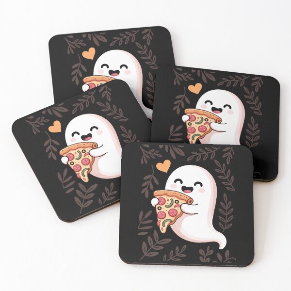Item preview, Cute Ghost Eating Pizza – Funny Spooky Foodie Kawaii Art designed and sold by jkrphoto.