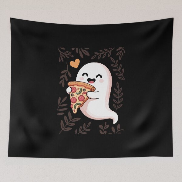 Item preview, Cute Ghost Eating Pizza – Funny Spooky Foodie Kawaii Art designed and sold by jkrphoto.