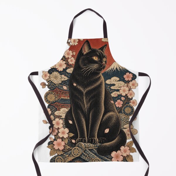Item preview, Black Cat Cherry Blossom Sakura Mount Fuji Ukiyo-e Japanese Art designed and sold by vekotpu.