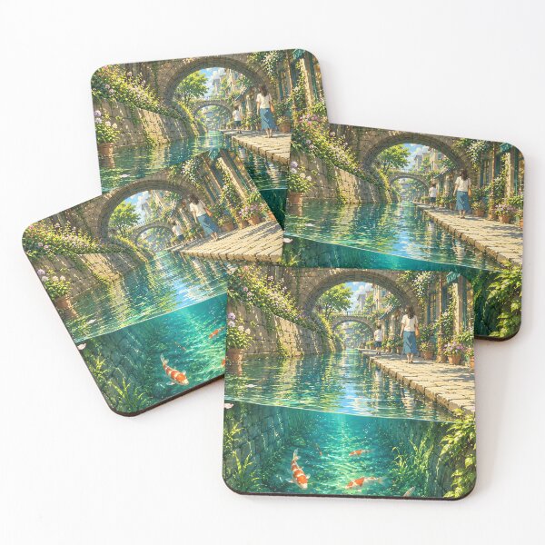 Item preview, Sunlit Koi Canal – Peaceful Summer Village designed and sold by Curio Meridian.