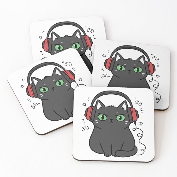 Item preview, Black Cat With Headphones And Gamepads designed and sold by DariaDoodleArt.