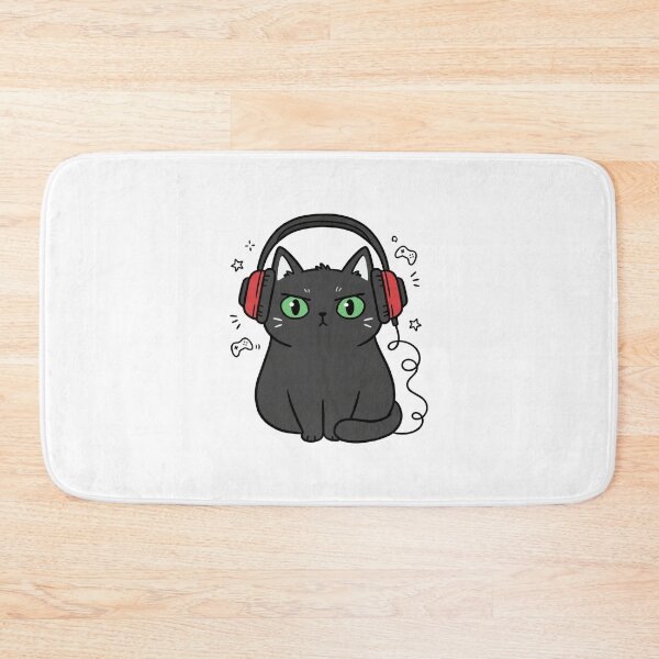 Item preview, Black Cat With Headphones And Gamepads designed and sold by DariaDoodleArt.