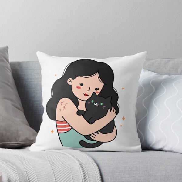 Item preview, Goth Girl Hugging Black Cat designed and sold by DariaDoodleArt.