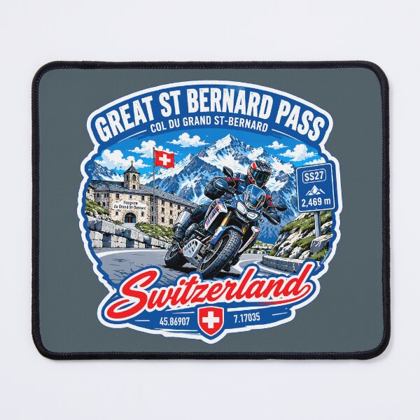 Item preview, Great St Bernard Pass, Valais, Switzerland Motorcycle Sticker TShirt 01 designed and sold by OuterShellUK.